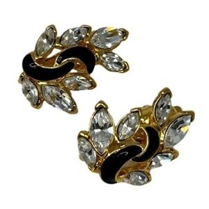 Trifari Vintage Black Enamelled Gold Tone Clip On Earrings